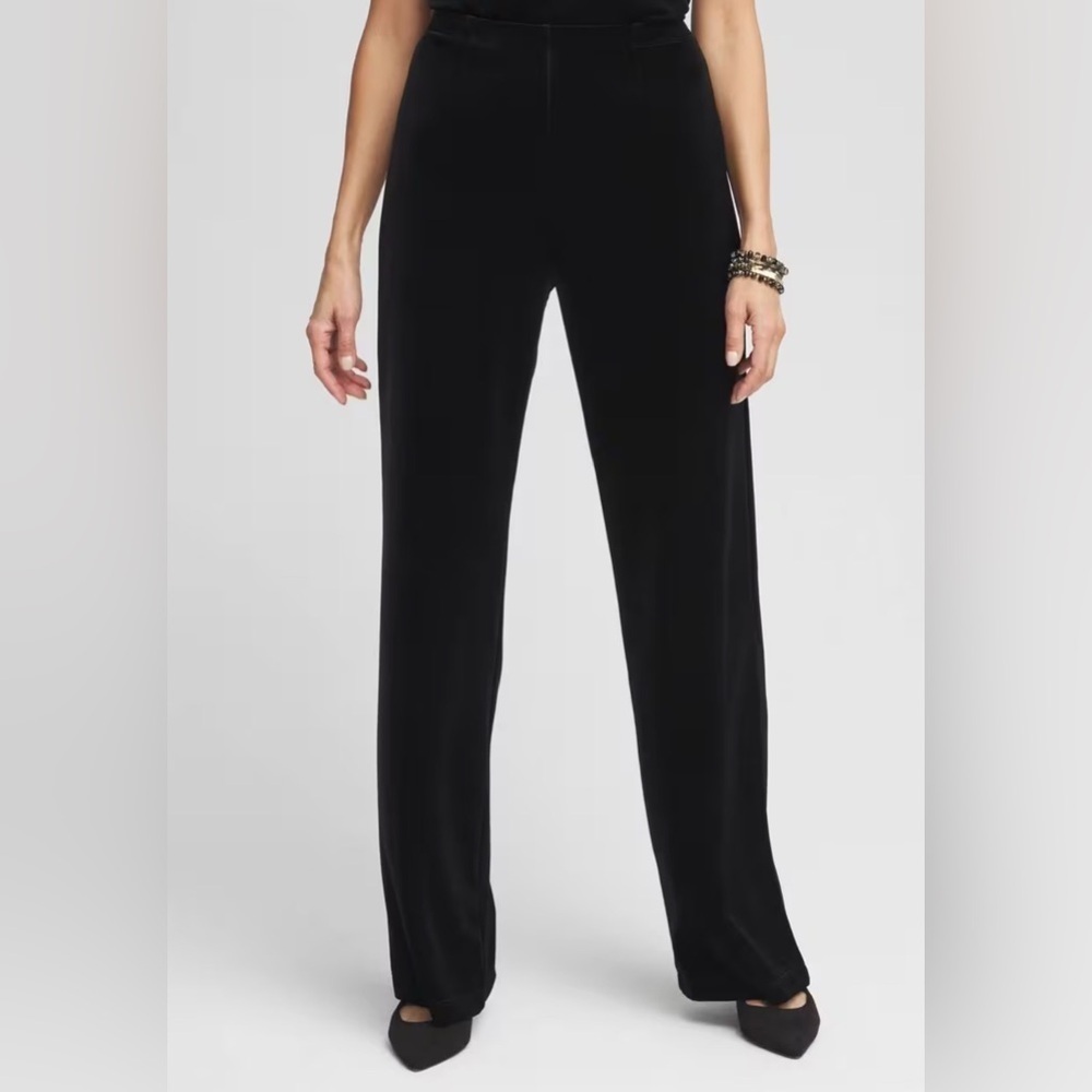 Chico’s Black Velvet Pants Women’s Size 0 Elastic Waist Pull-On Elegant Evening